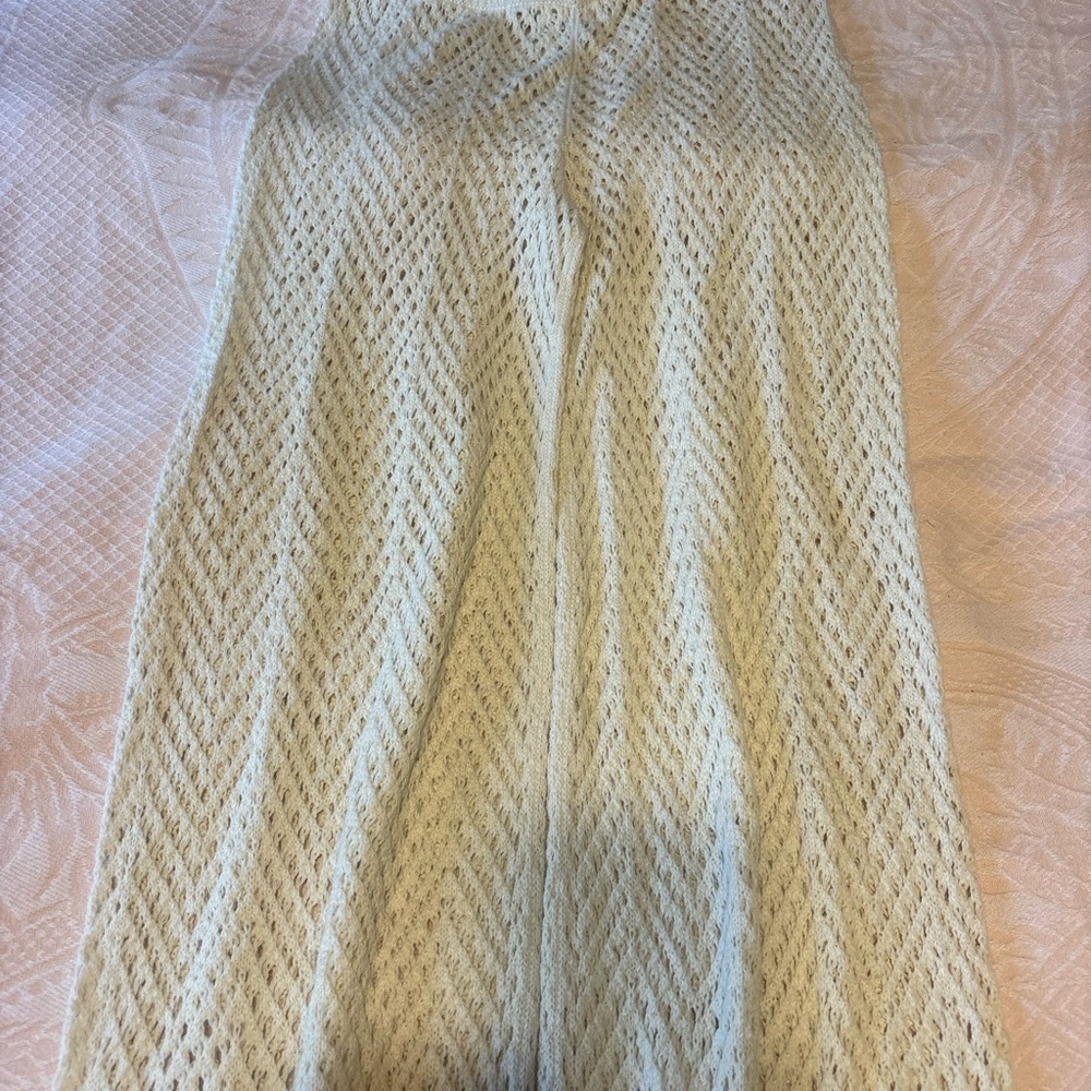 Cream Crochet Wide-Leg Pants